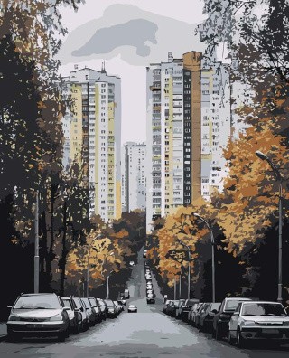 Картина по номерам «Панельки родные, осень в городе 40x50» Картина по номерам «Панельки родные, осень в городе 40x50»