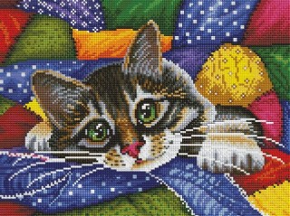 Алмазная вышивка «Котик в лоскутках» Алмазная вышивка «Котик в лоскутках»