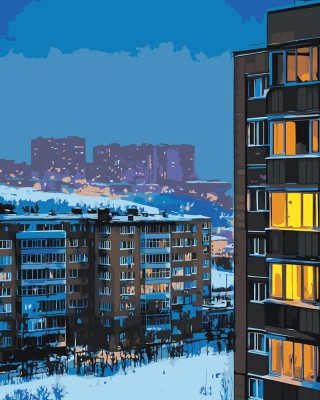 Картина по номерам «Панельки родные: зима в городе, ночь» Картина по номерам «Панельки родные: зима в городе, ночь»