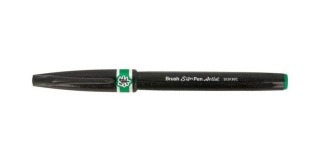 Браш пен Brush Sign Pen Artist, ultra-fine, 0,5 - 5 мм, цвет: зеленый, Pentel Браш пен Brush Sign Pen Artist, ultra-fine, 0,5 - 5 мм, цвет: зеленый, Pentel