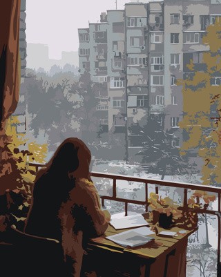 Картина по номерам «Панельки родные, осень, вид на город» Картина по номерам «Панельки родные, осень, вид на город»