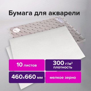 Бумага для акварели 300 г/м2, 460x660 мм, мелкое зерно, 10 листов, BRAUBERG ART PREMIERE Бумага для акварели 300 г/м2, 460x660 мм, мелкое зерно, 10 листов, BRAUBERG ART PREMIERE